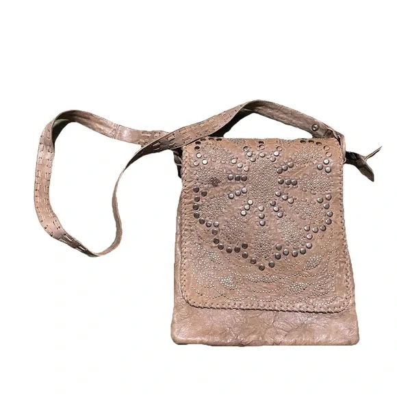 Christiansen Vintage Studded Leather Crossbody Brown Bag Bohemian 70' Hippie - Picture 9 of 13